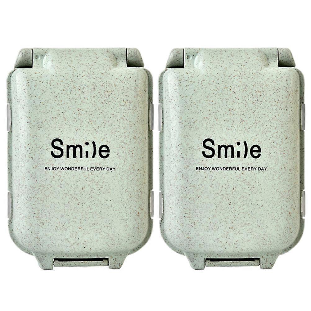 Small Container for Medicines Portable Pill Case Rectangular Wheat Fiber for Travel Use 2Pcs