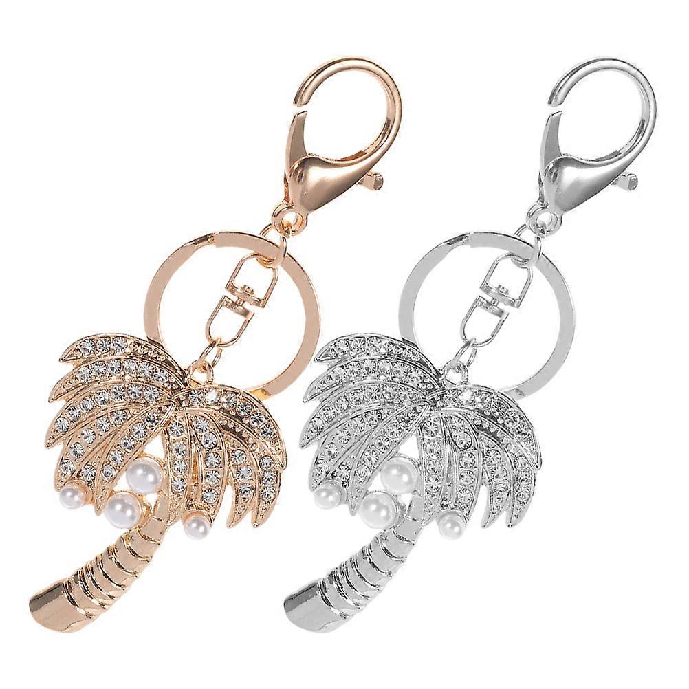 Here's a refined and engaging product description for your **2pcs Rhinestone Coconut Tree Keychain With Elegant Pearl Charm**:
✨ **2 Pack