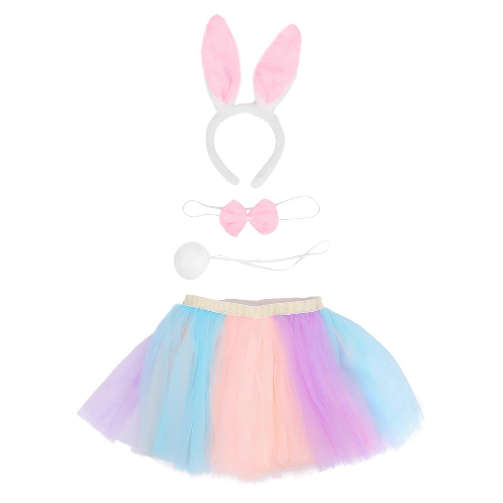 בנות להתלבש אביזרים צבעוני גזה חצאית בגדי ילדים סט ילדה אלסטי מותניים ארנב שיער עניבת זנב כלול 1 סט