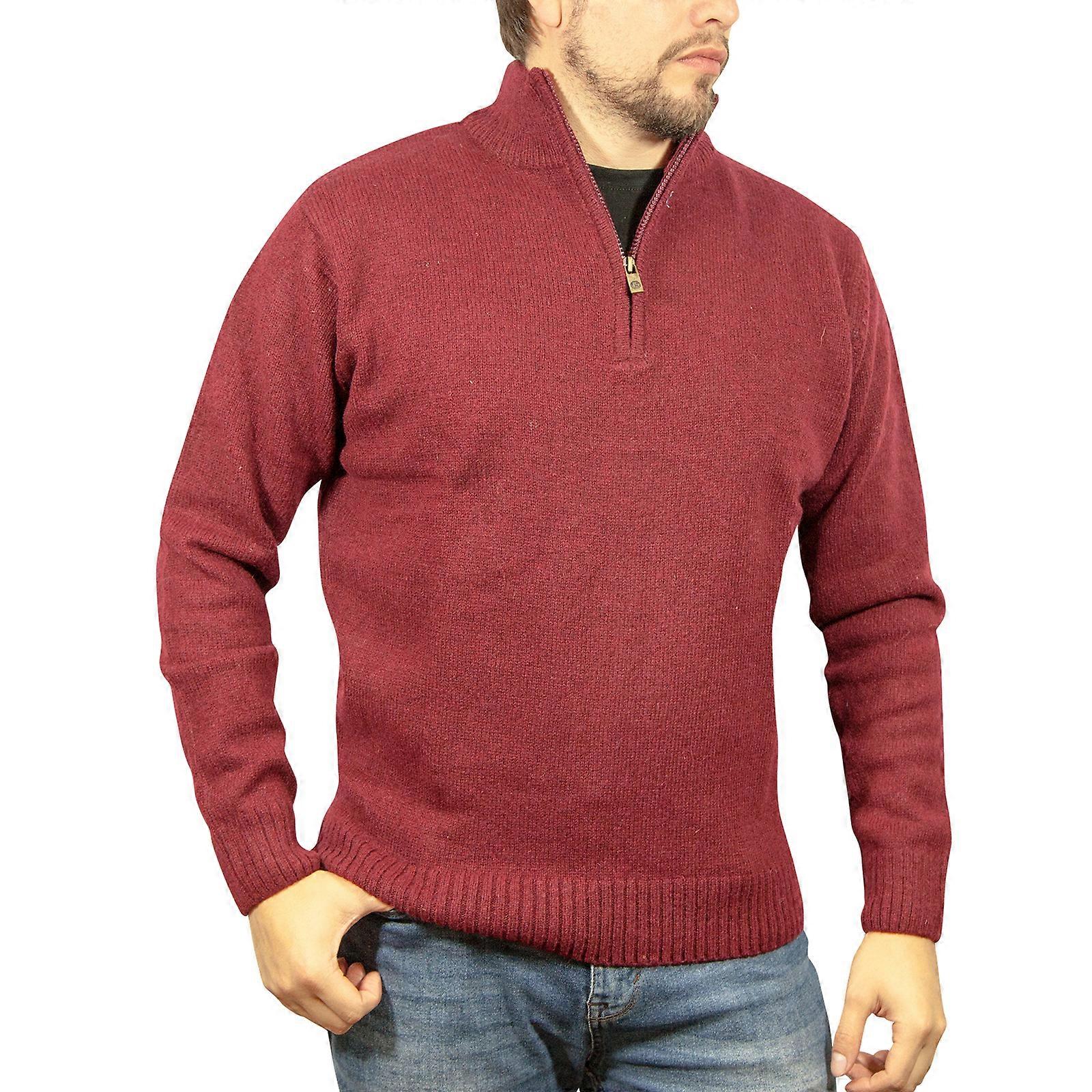 100% SHETLAND RAGG WOOL Half Zip Up Knit JUMPER Pullover Mens Sweater Knitted