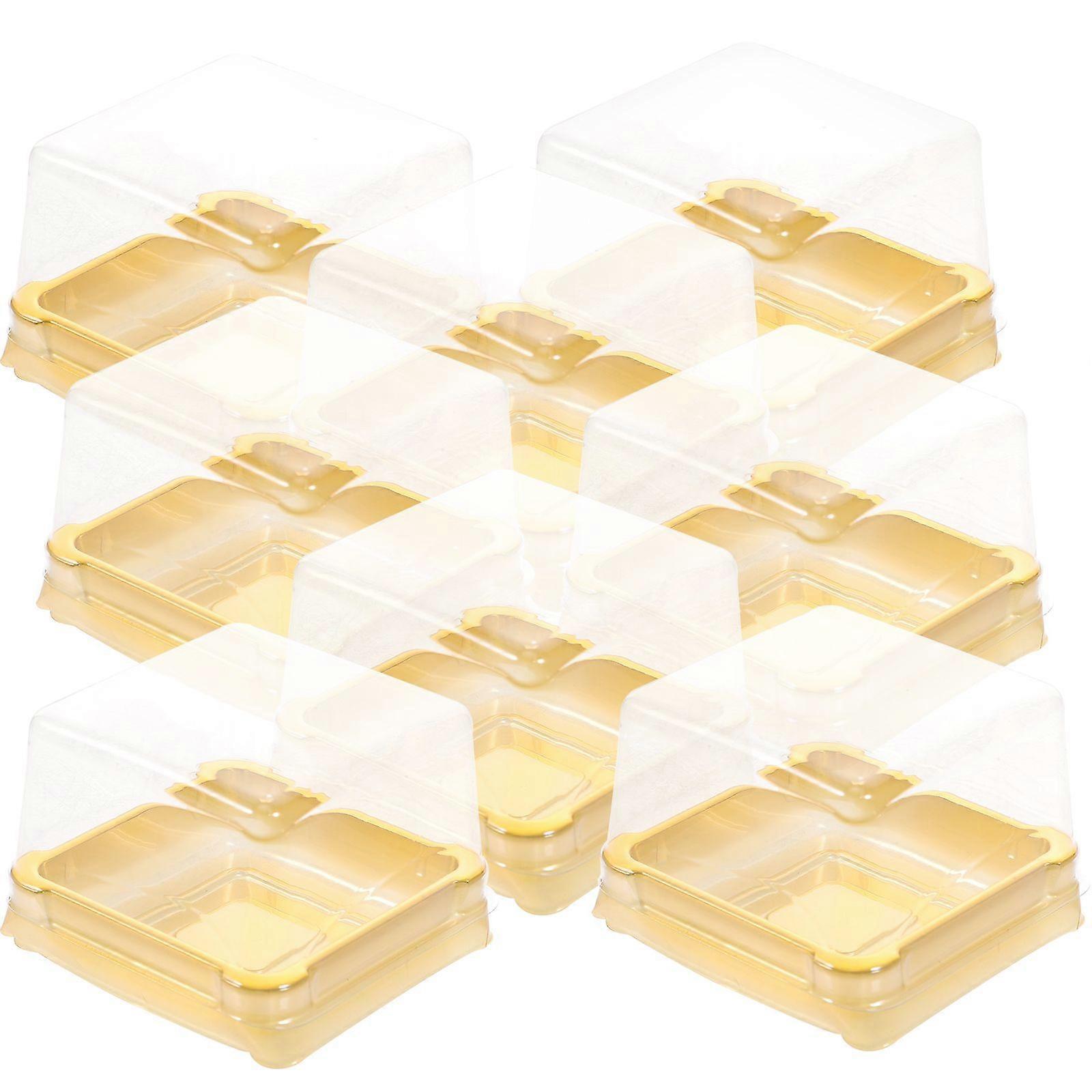 50pcs Plastic Square Moon Cake Boxes Small Egg-Yolk Puff Container Golden Packing Box (Small)