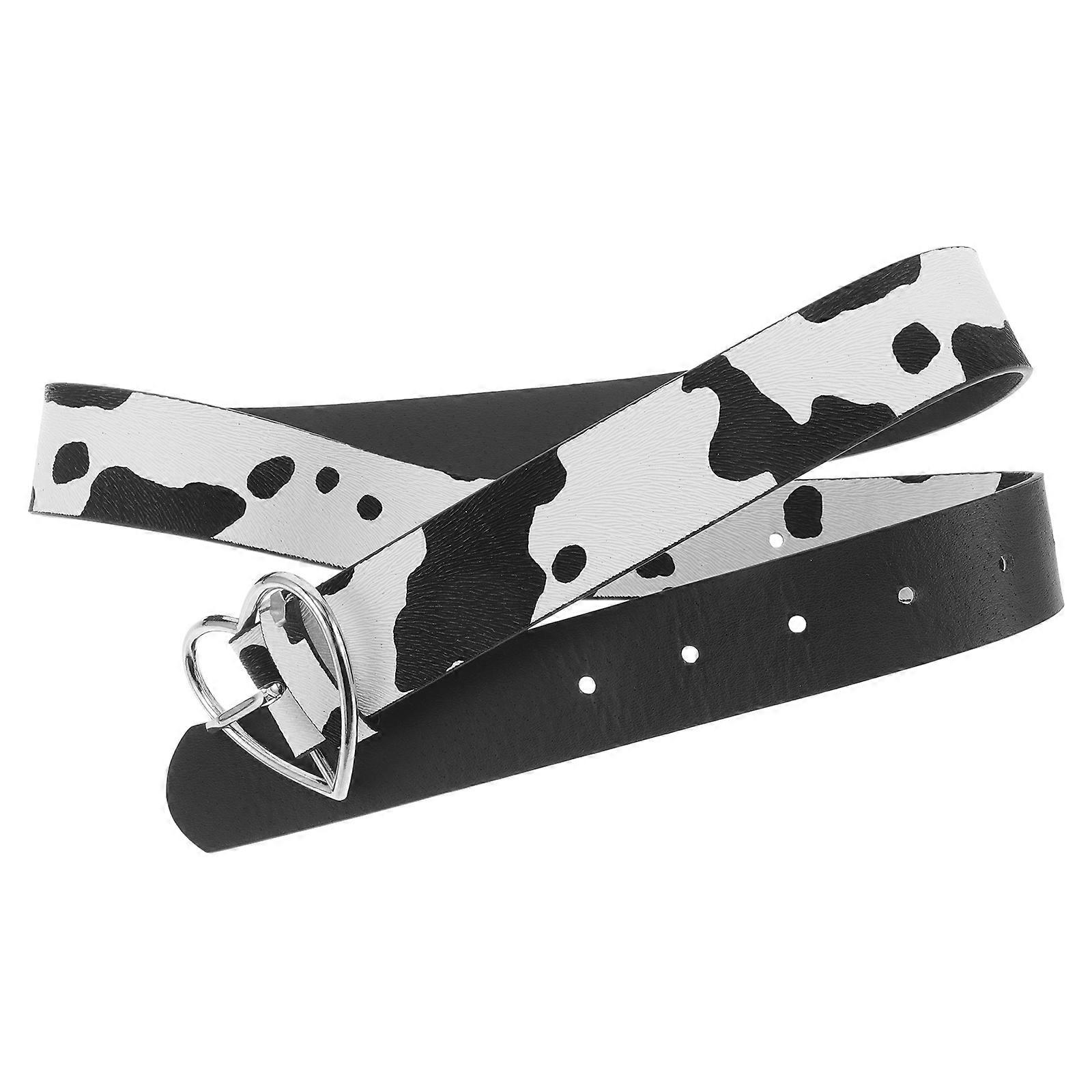 Cow Print Belts For Women PU Material Heart Buckle Korean Style 1Pcs