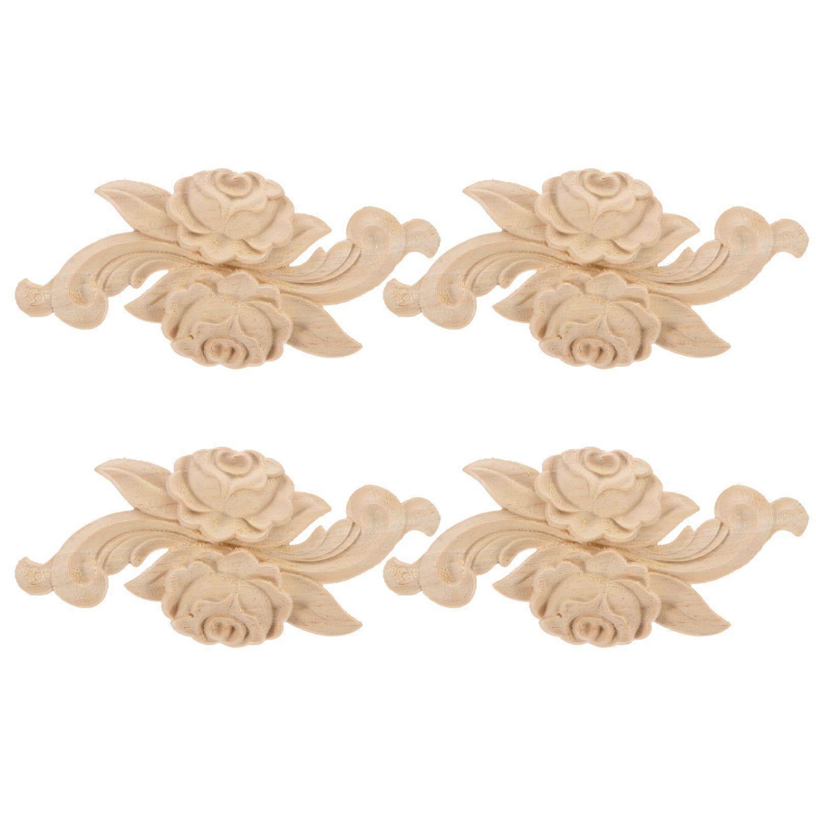 2 قطعة من الخشب منحوتة الترصين: زينة الورد الزخرفية زينة خشبية منحوتة روز زينة لخزانة باب السرير ديكور الجدار
