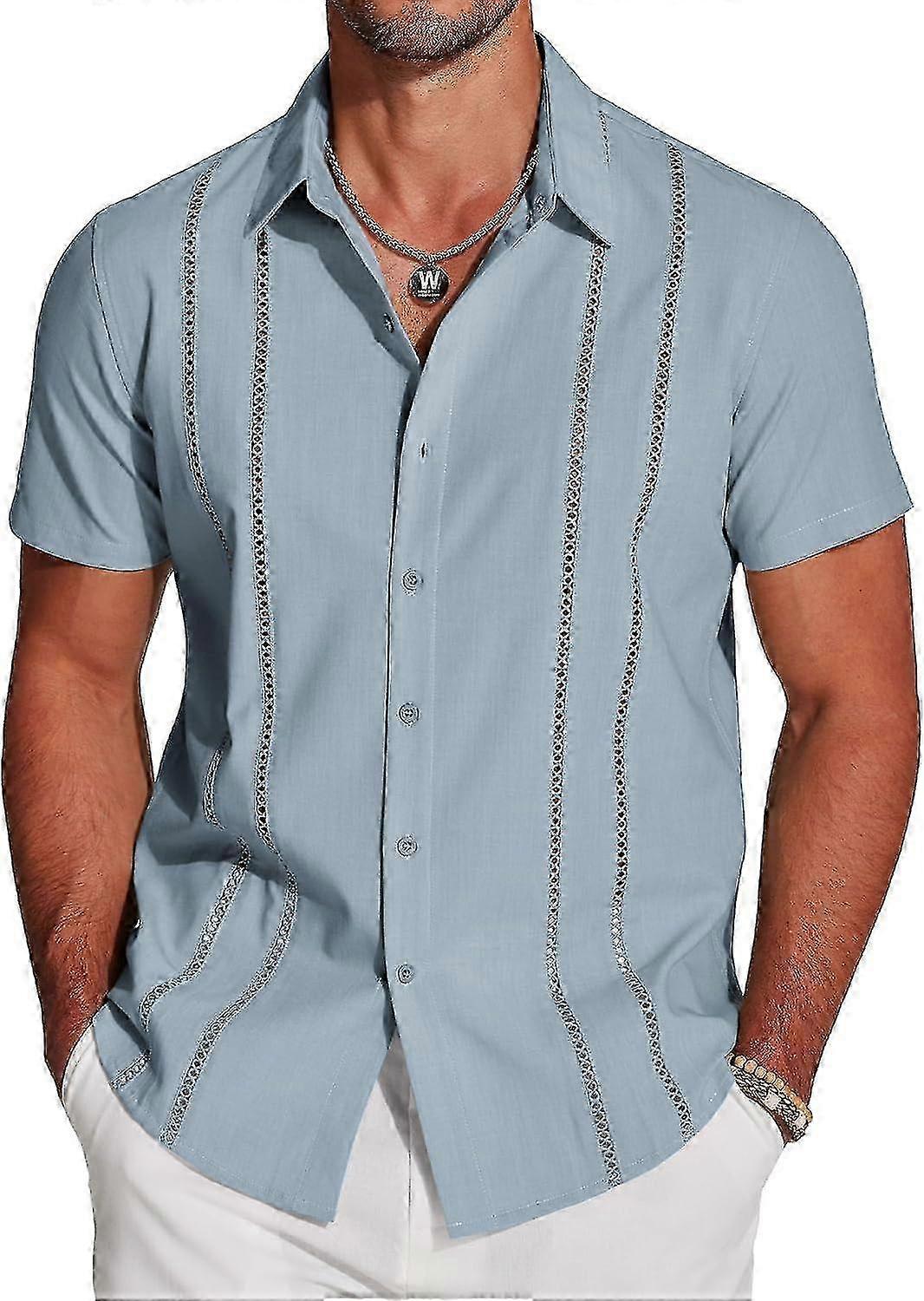Men's Guayabera Shirt - Cuban Beach Shirt Button Down, Red, X-Large