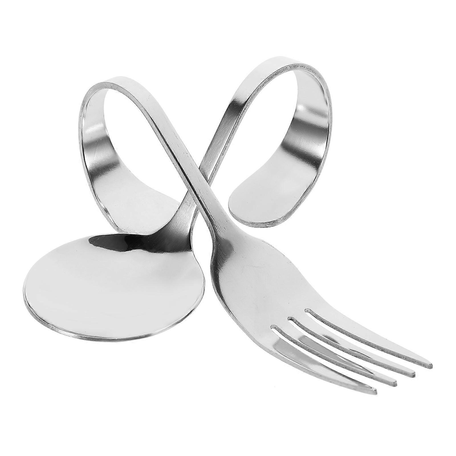 Stainless Steel Utensils Serving Spoon Fork Home Use Round Spoon 2Pcs
