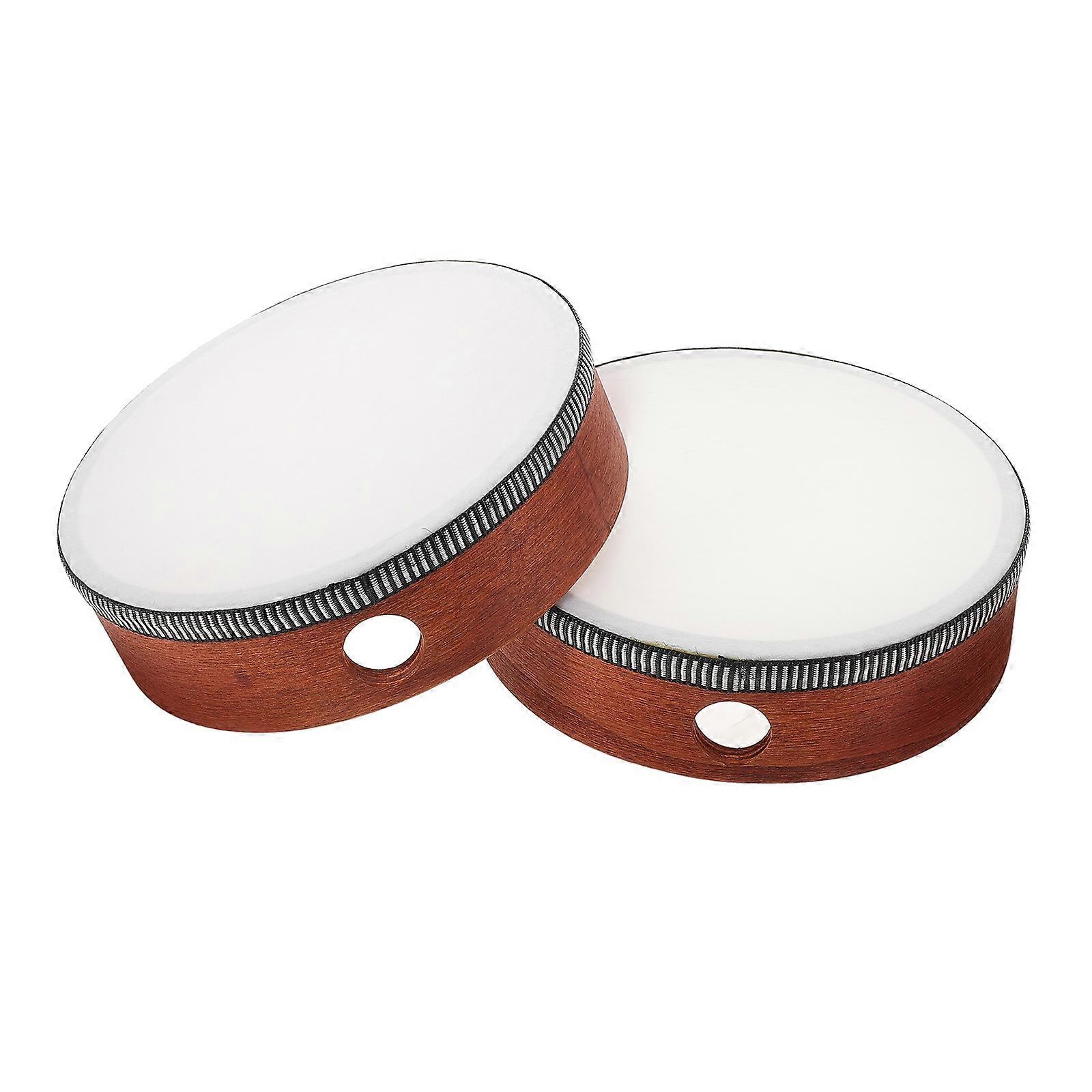 Wood Tambourine Hand Drum for Play with Comfortable Grip and Design 6 inch Brown