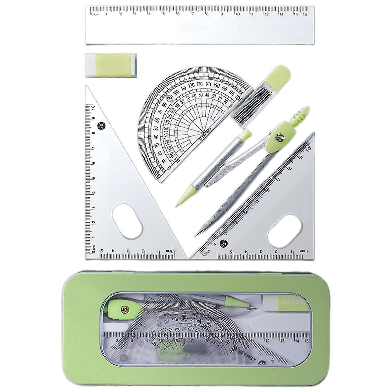 7pcs Professional Math Geometry Set Student Geometry Math Set with Geometry Tool Set Square Eraser Protractor Ref: 3447