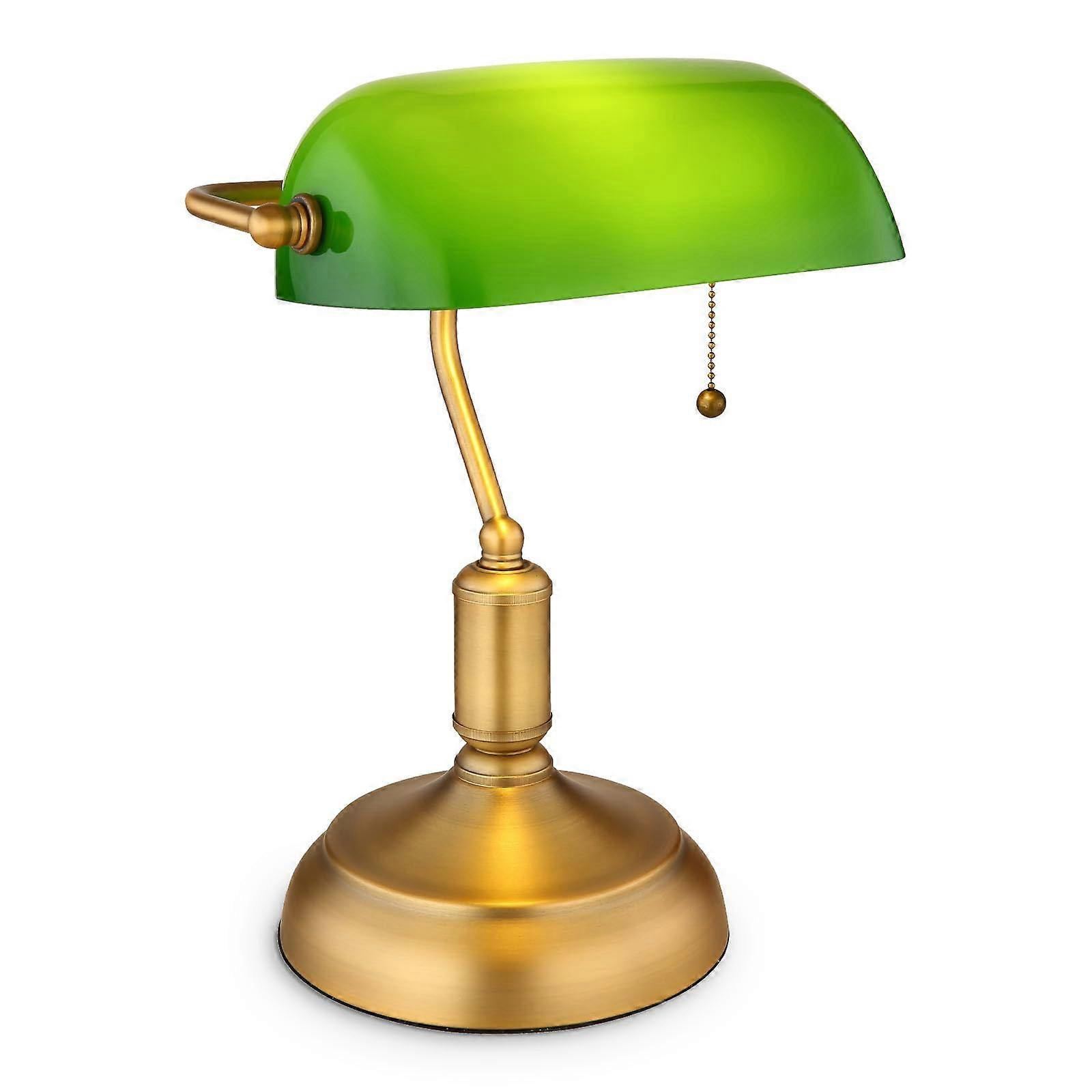 Banker Lamp Brass Green Including Bulb - 36 cm Antique Brass Desk Lamp with Green Glass Shade for Office and Bedside