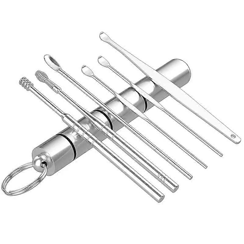 6 in 1 Ear Cleaner Stainless Steel Portable Earwax Remover with Storage Box Reusable Ear Curette and Spiral Cleaner