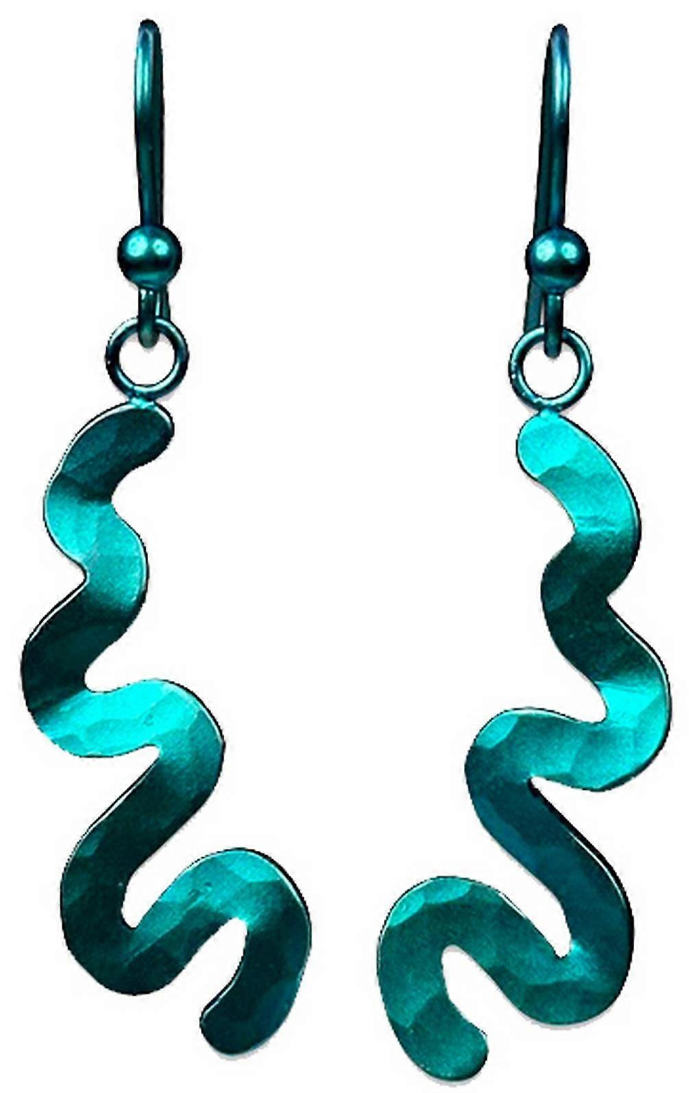 Ti2 Titanium Squiggle Drop Earrings - Kingfisher Blue
