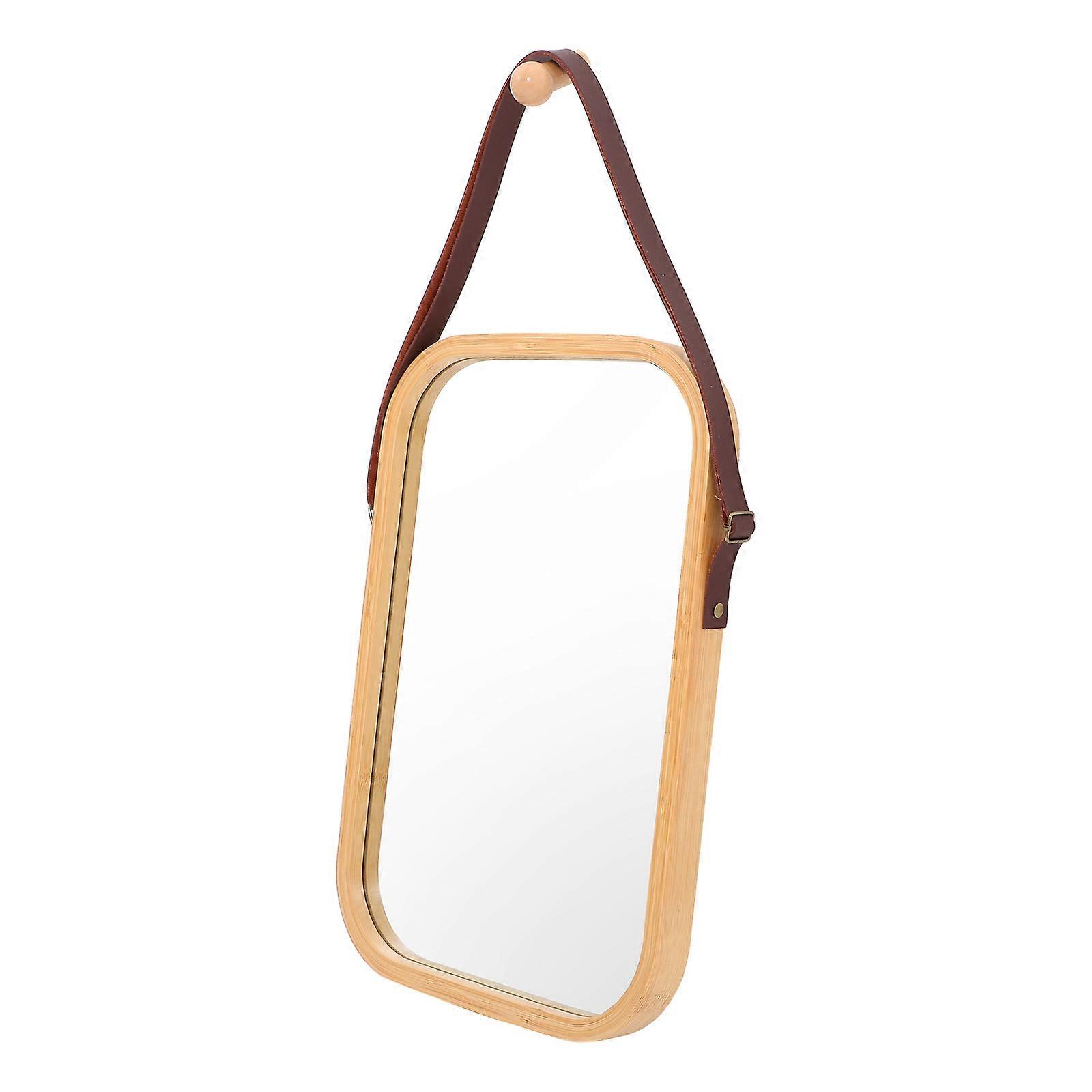 Rectangle Vanity Mirror Bamboo Frame Wall Makeup Mirror Grooming Anti-fog 1Set