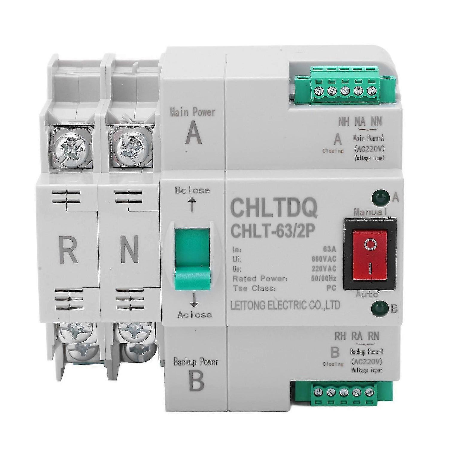 Dual Power Automatic Transfer Switch 2P DIN Rail Installation Quick Switching Electrical Selector Switch AC 220V