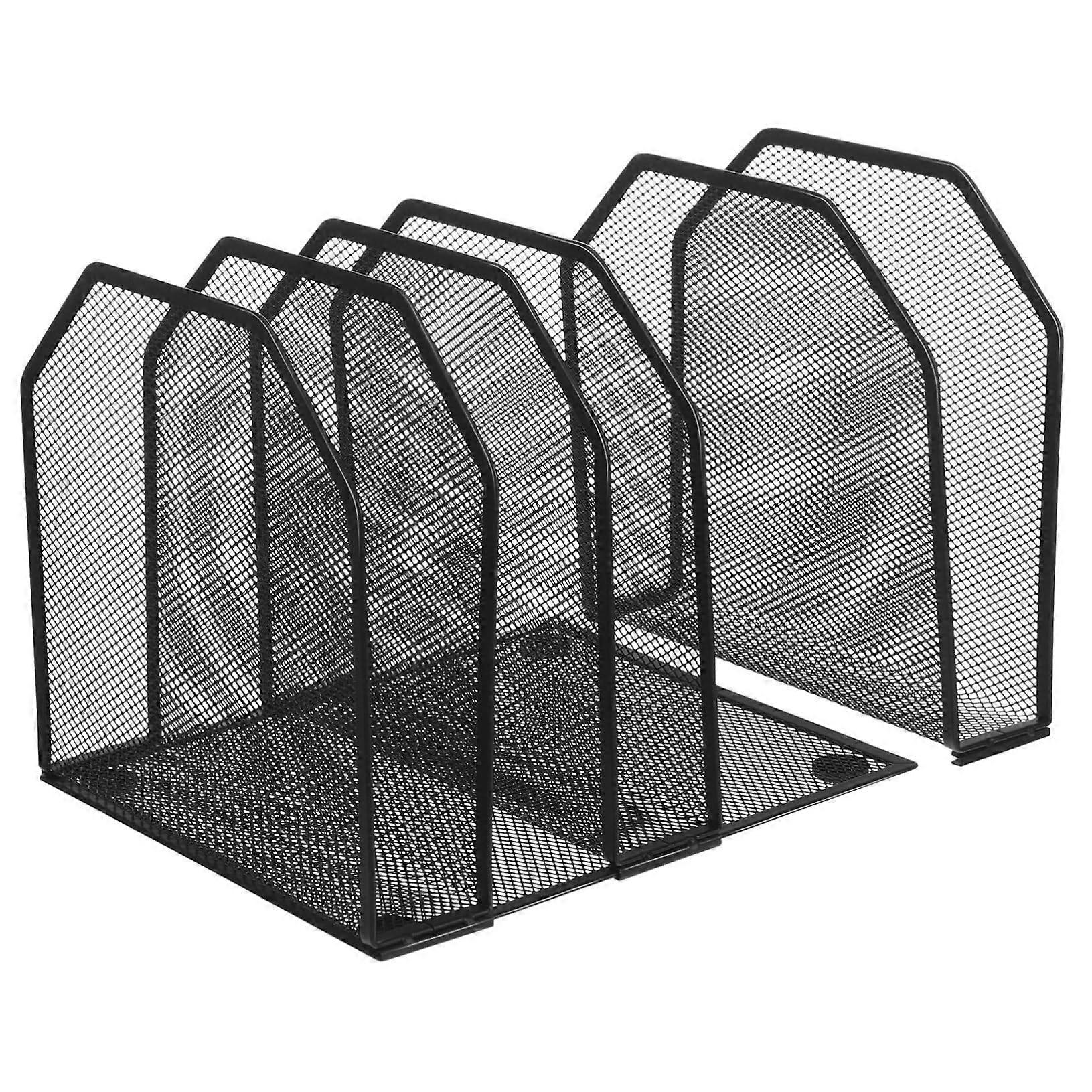 Upright file organizer: Magazine holder with 5 compartments – Vertical folder storage shelf for organization on the desk, in the office, or at home.