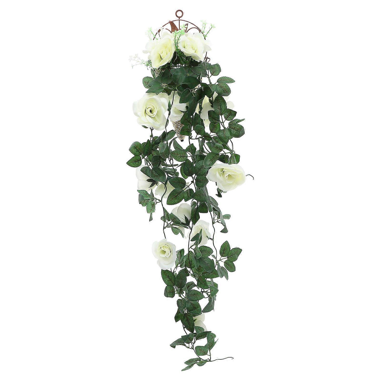 Artificial Rose Vines with Basket for Stage Decoration 65x18cm White Realistic Design 1 Set