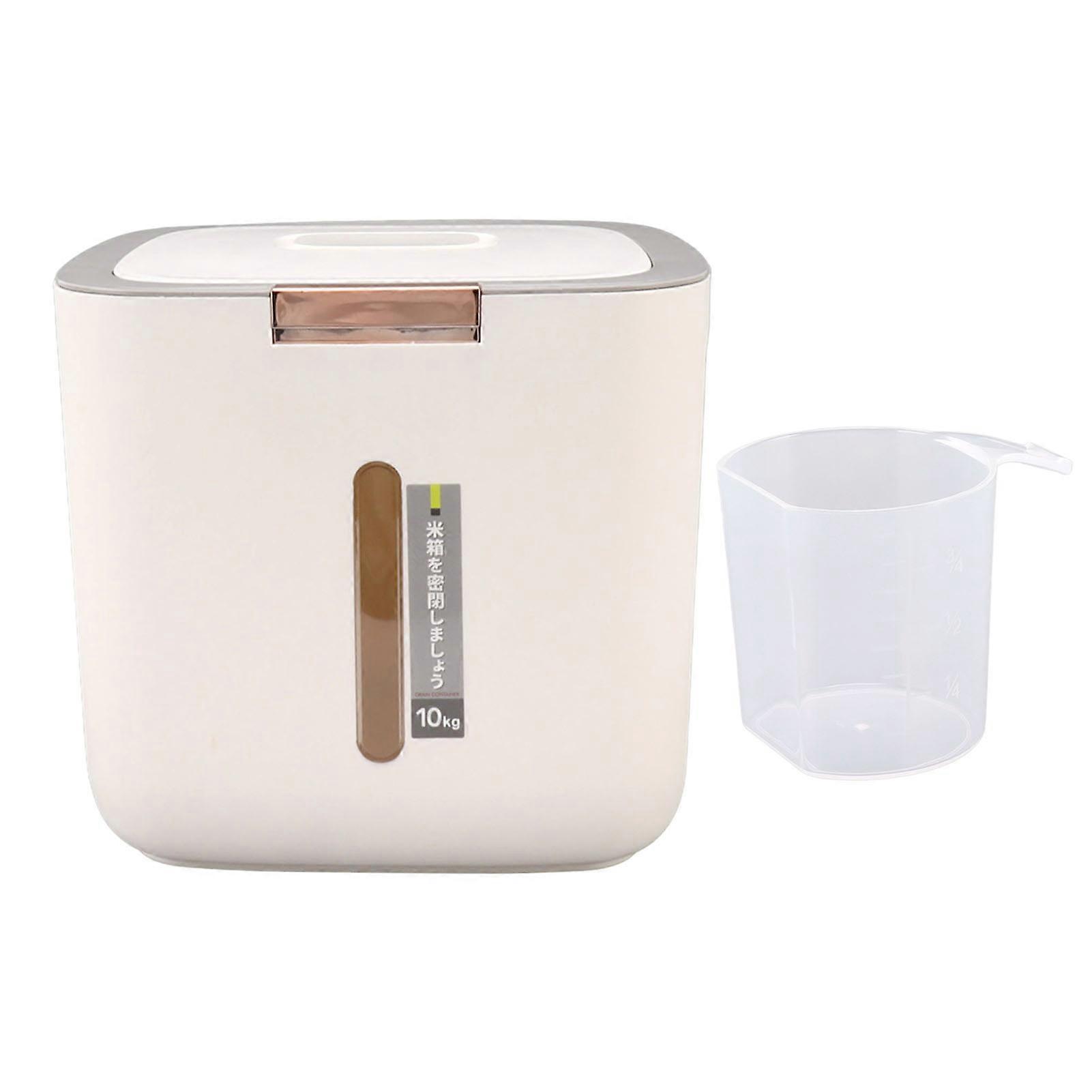 Rice Container 22.0lb Capacity Food Grade PP Thickened Sealed Grain Storage Barrel with Measuring Cup and Lid