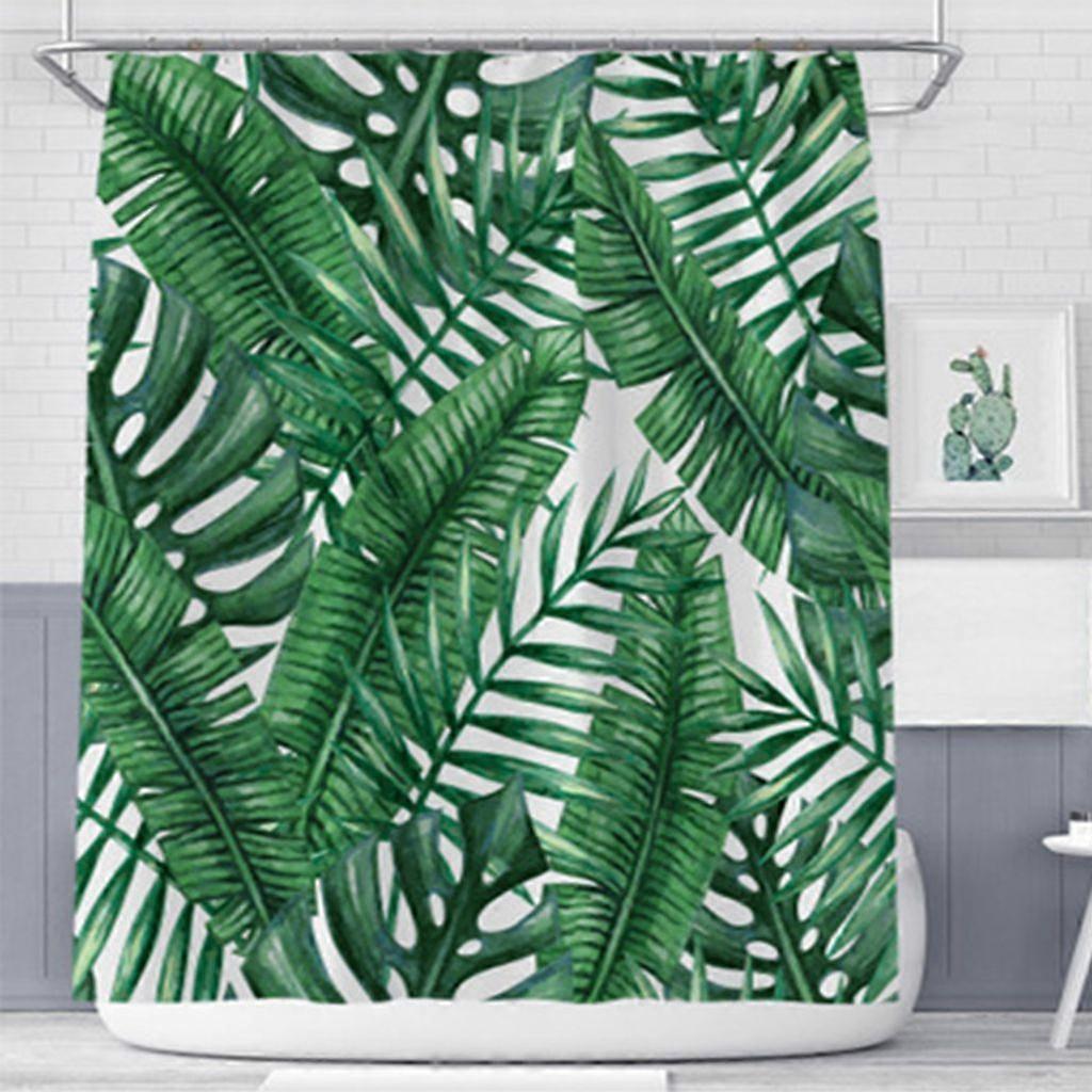 200x180cm Dark Green Monstera Shower Curtain: Waterproof, Mildew-Resistant – 12 Hooks