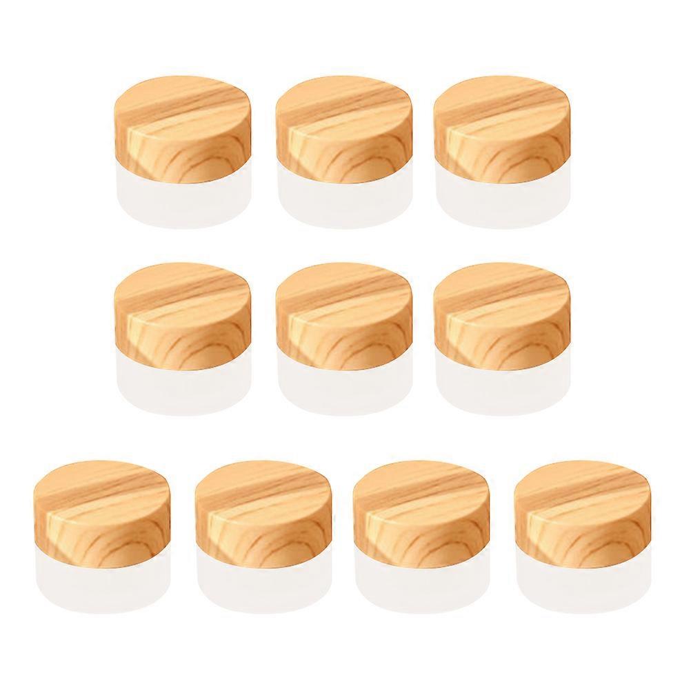 10PCS Durable Glass Face Cream Boxes with Wood Cover 5g Small Empty Eye Cream Sub Bottles for