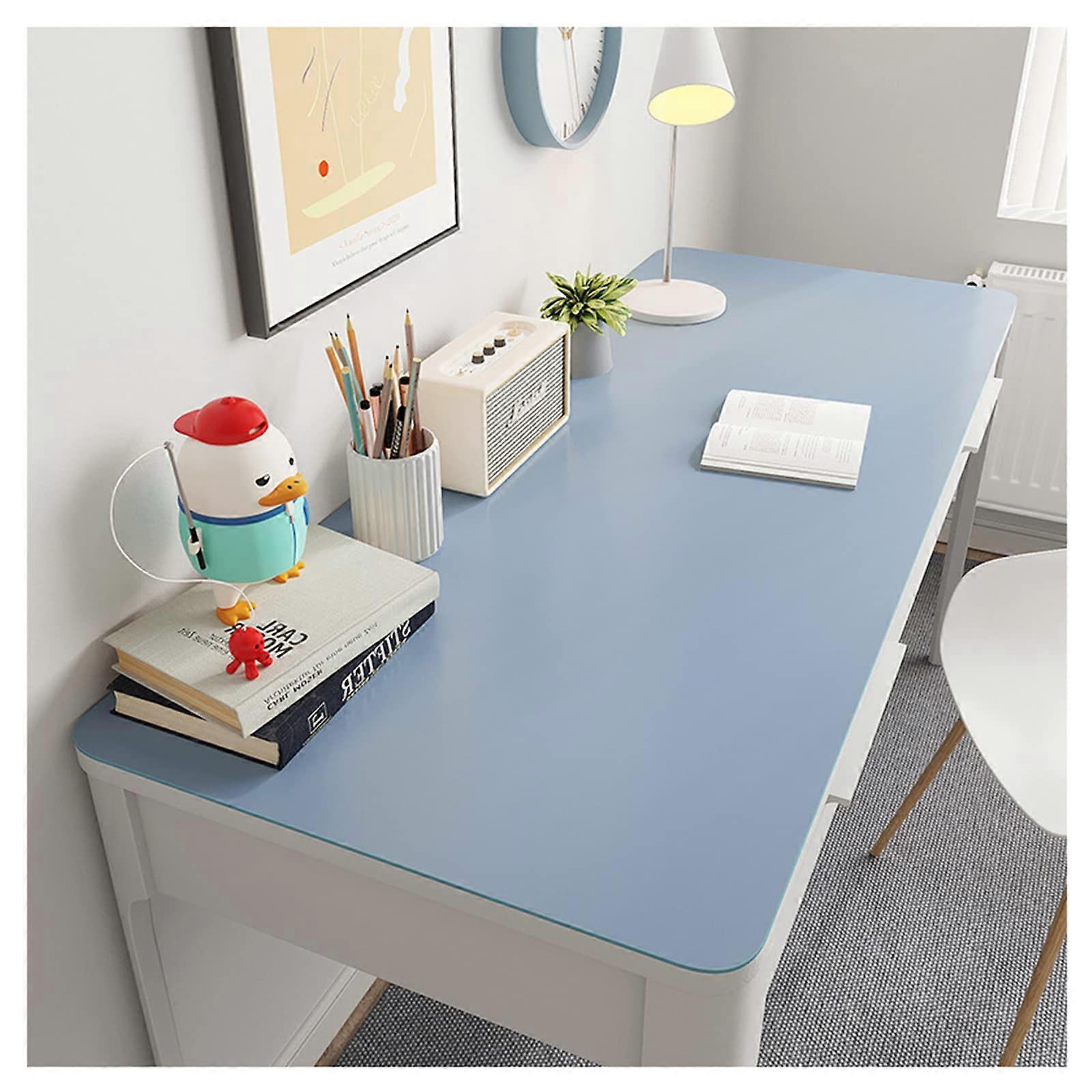 Leather Desk Mat, NonSlip, WipeClean, Waterproof, 50×80cm Blue