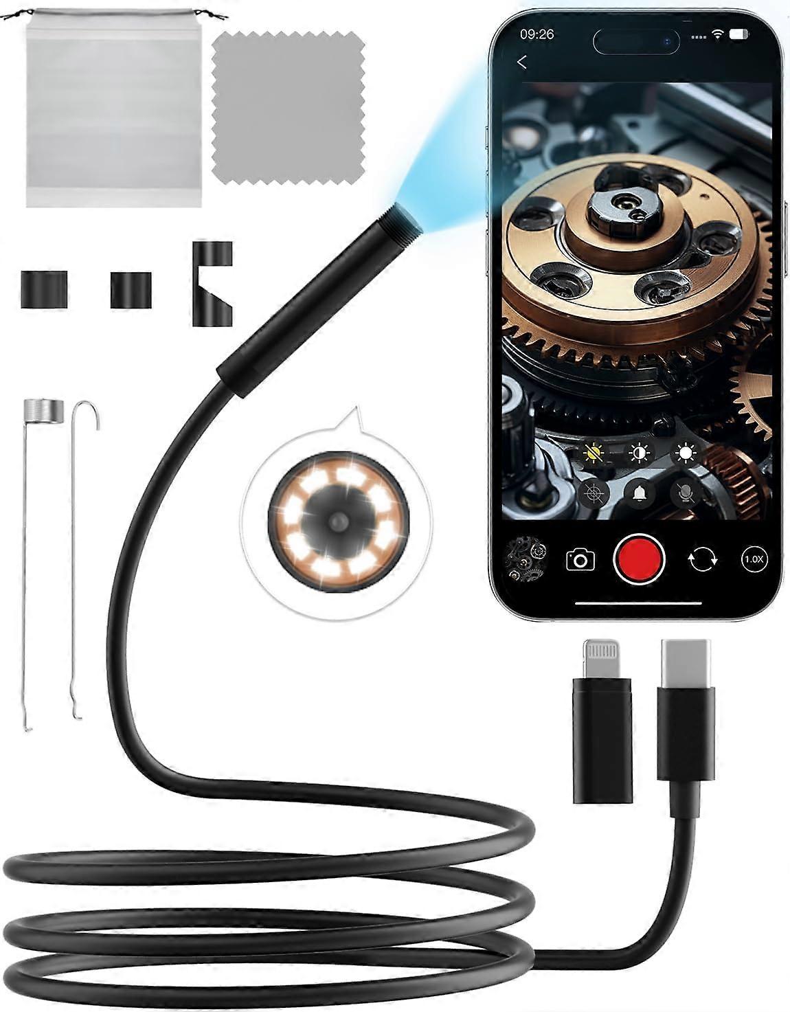 Endoscope Camera with Light,1920P HD Endoscope with 5.9ft Semi-Rig