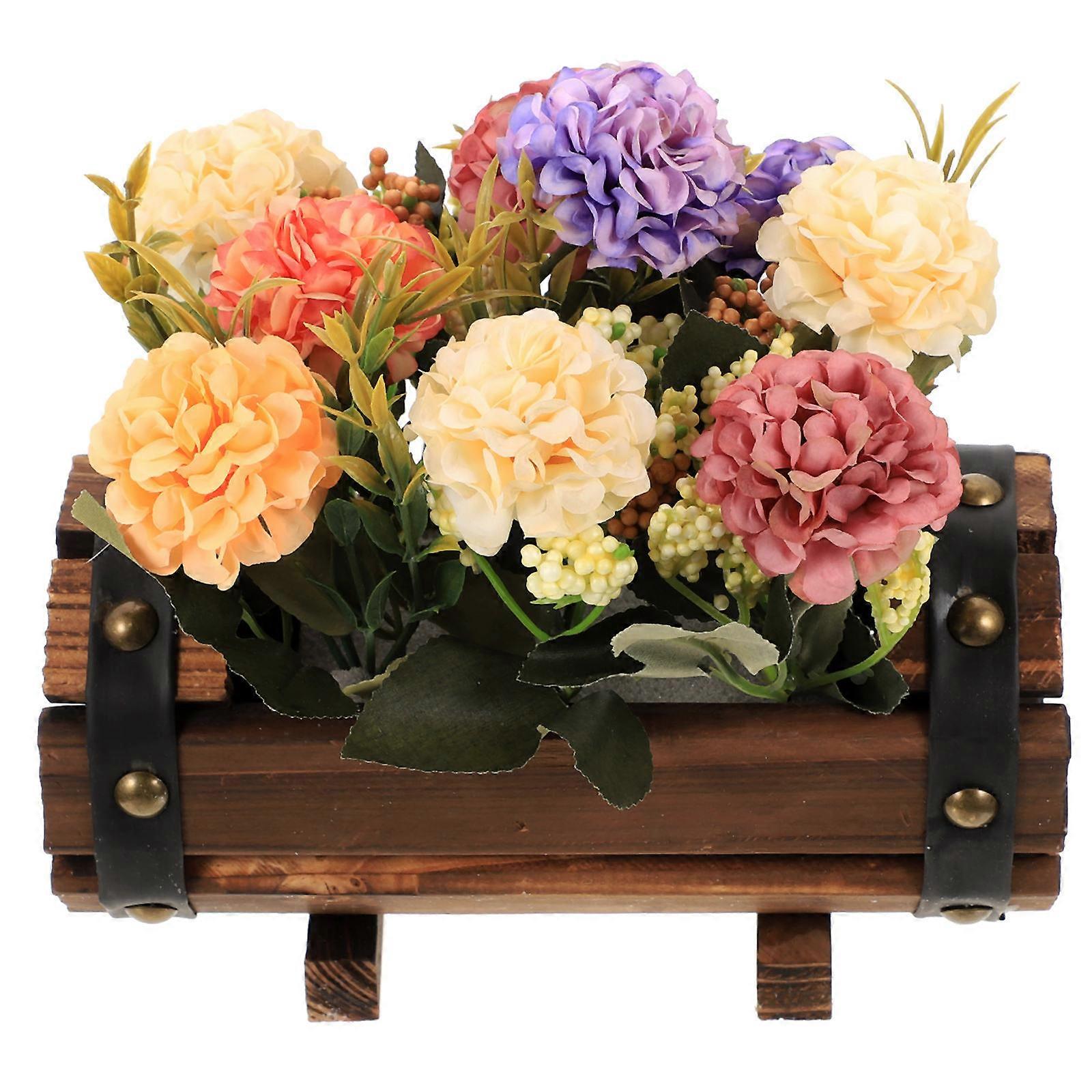 Artificial Flowers in Wood Pot 1 Set Outdoor Wedding Decorations Faux Potted Flowers