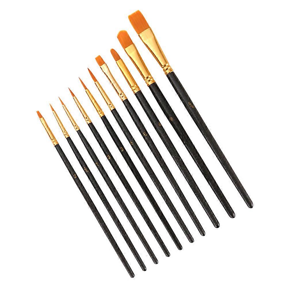 Paint Brushes For Canvas Painting Versatile Design Nylon Wool Flat Paddle Brush Set Pearlescent Black 10Pcs