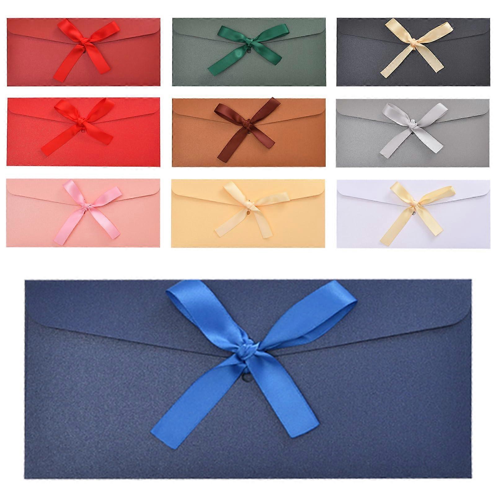 Pack of 10 Colourful Bow Tie Envelopes, Pearlescent Paper, for Weddings, Parties (22x11cm)
