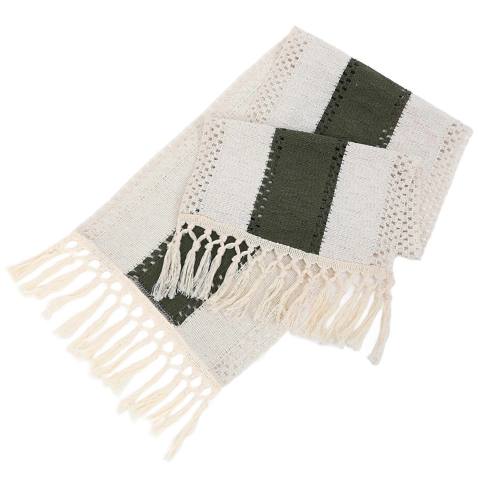 Rustic Table Runner Decorative Dining Table Tassel Bohemian Green 120.00X30.00X0.40CM Table Decor 1Set