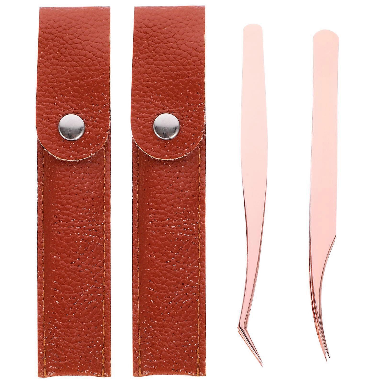 Eyelashes Makeup Tool Set Golden Stainless Steel Tweezers for Makeup with 1 Dolphin Tweezer and 1 Curved Tweezer