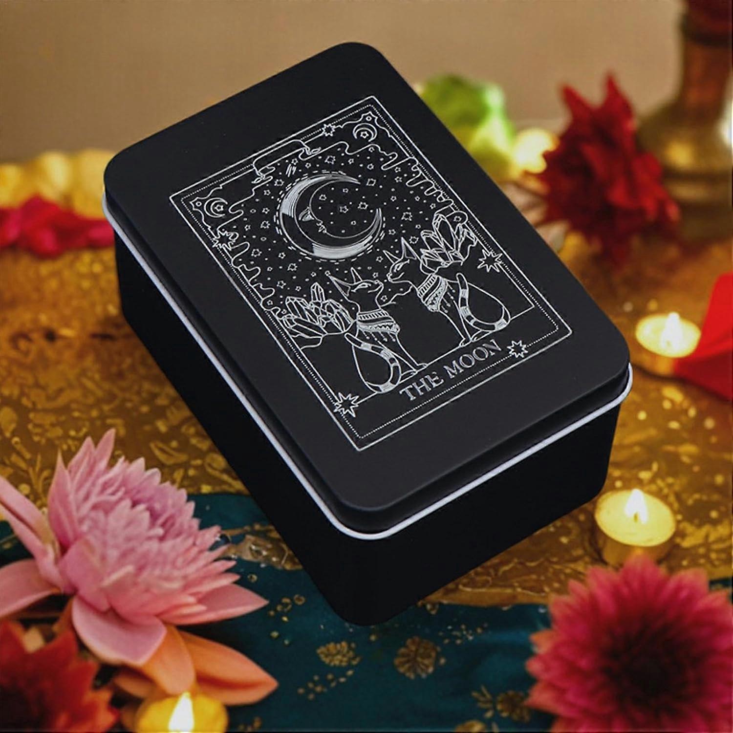 Moon Sun Bedruckte Metall-Tarotbox – Aufbewahrungsbox Für Tarotkarten & Schmuck, Ca. 12,7x8,5x6 Cm