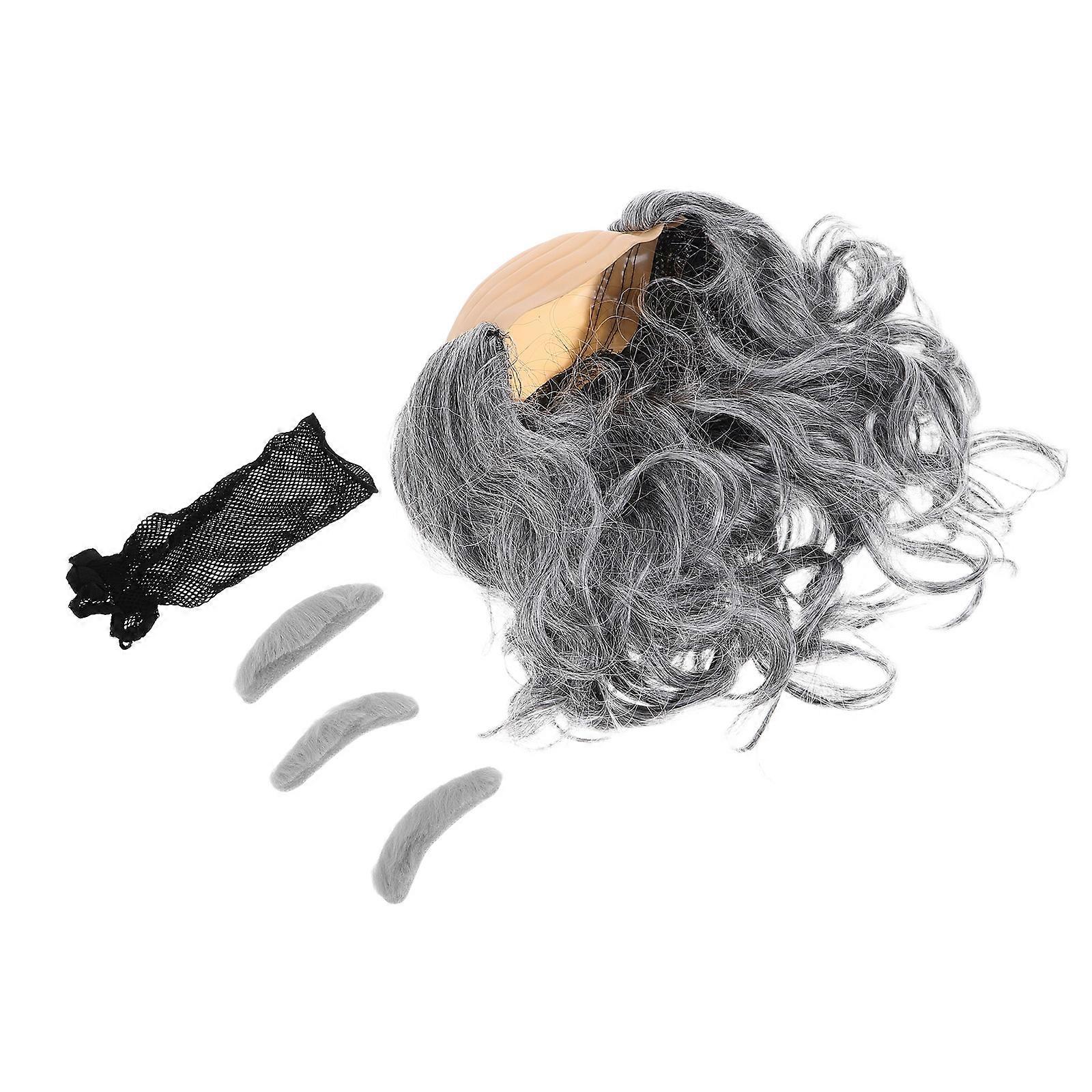 Bald Head with Wig Scalp Mustache and Eyebrows for Costume Parties Multi Chemical Fiber Polyester