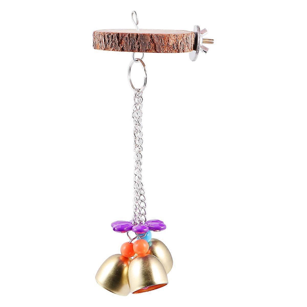 Multifunctional Parrot Toy with Bell and Stand Board for Cage Use Assorted Color Wood and Alloy Safe Material