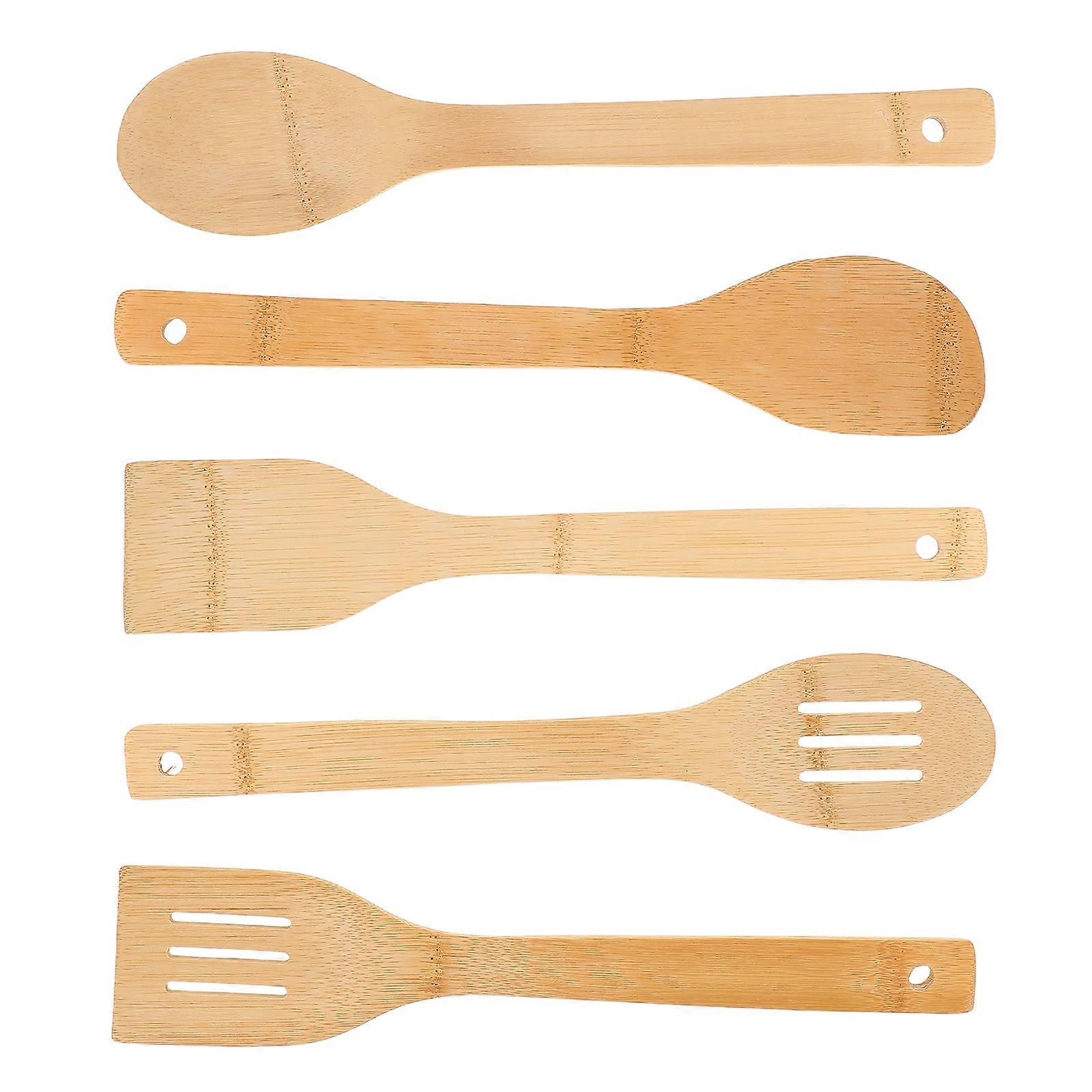 Bamboo Cooking Utensils Set 15pcs Heat Resistant Long Handle Spatula Turner Slotted for Nonstick Cookware Kitchen Tools Easy to Clean