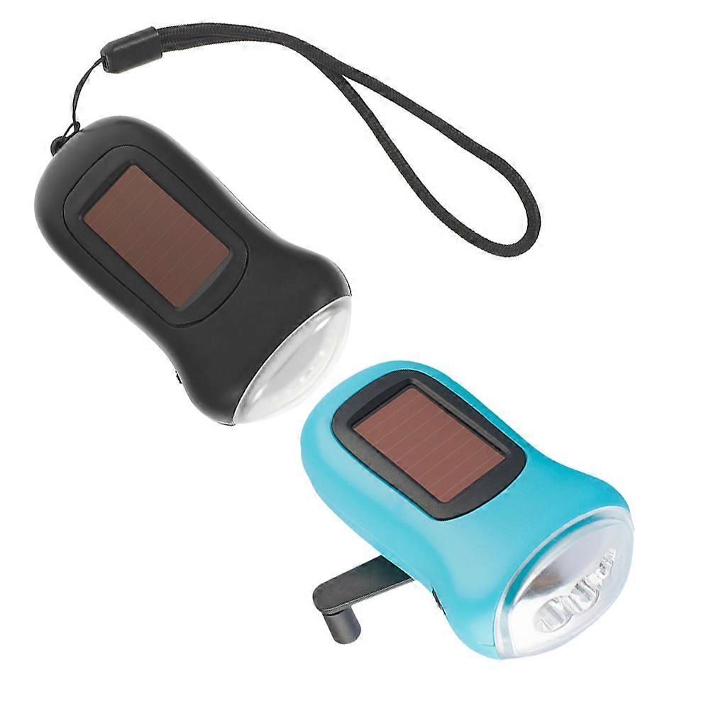 Hand Crank Solar Flashlight 2pcs Multifunctional LED Emergency Torch for Camping Hiking Home Use Compact Portable Light