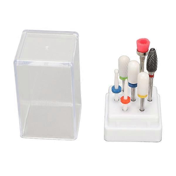 7 pcs Ceramic Nail Drill Bit Set Home Salon Drill Bits with 7 Holds Storage Box for Beginners