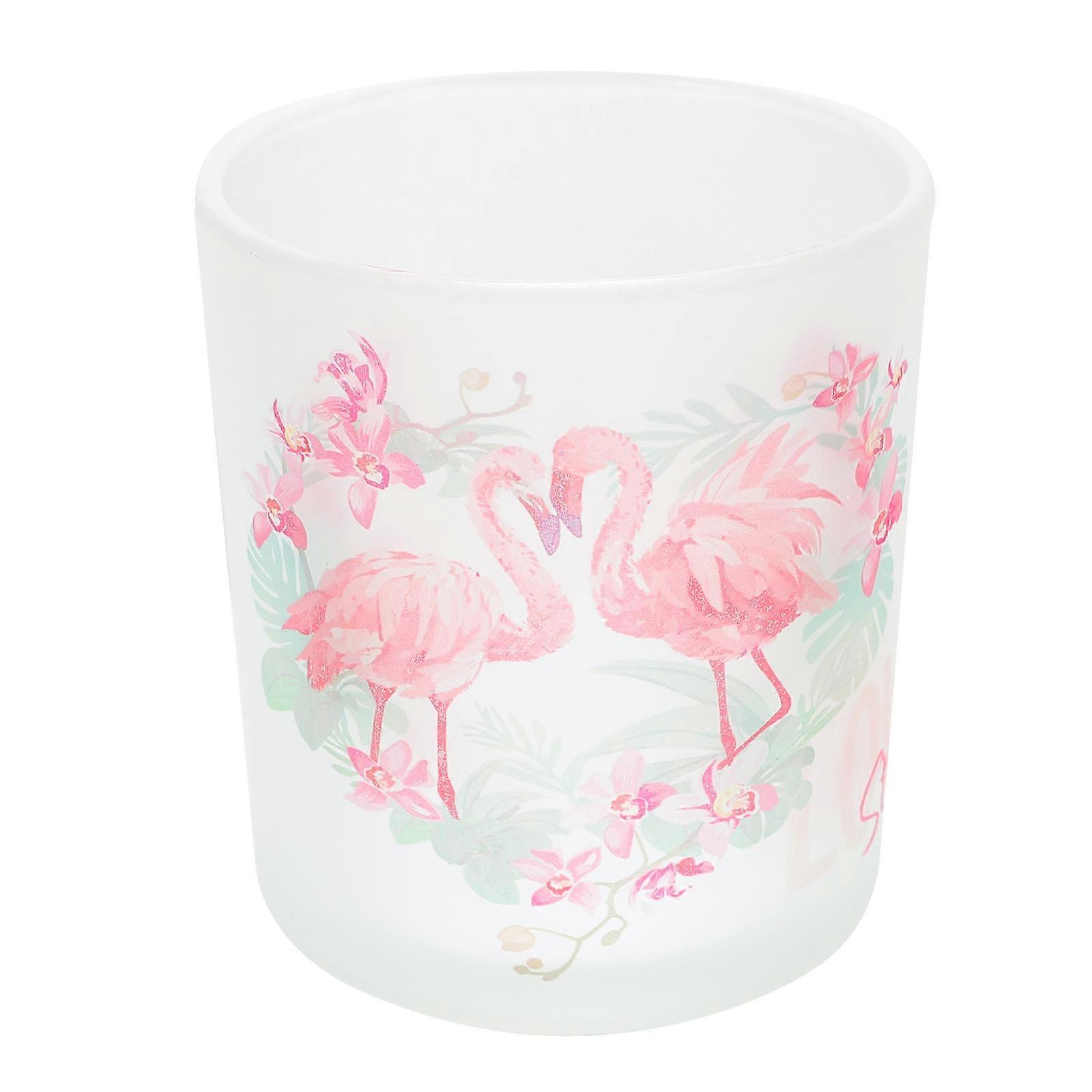 Flamingo Printed Glass Candlestick Elegant Candle Holder for Tealights, Decorative Cup for Home Decor, Valentine's Day & Romantic Atmosphere