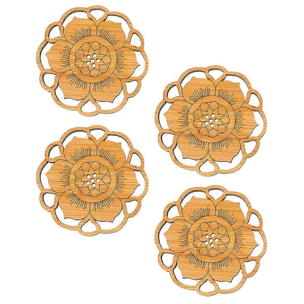 Home Use Bamboo Coaster Lovely Lotus Coaster 4Pcs Mats Set