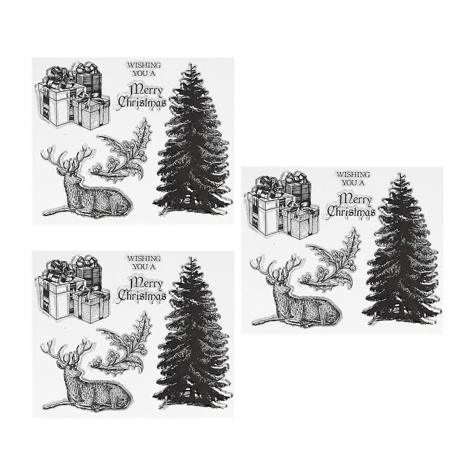3Pcs Christmas DIY Transparent Stamp Set For Scrapbooking And Crafting Events Using Durable Black TPR Material