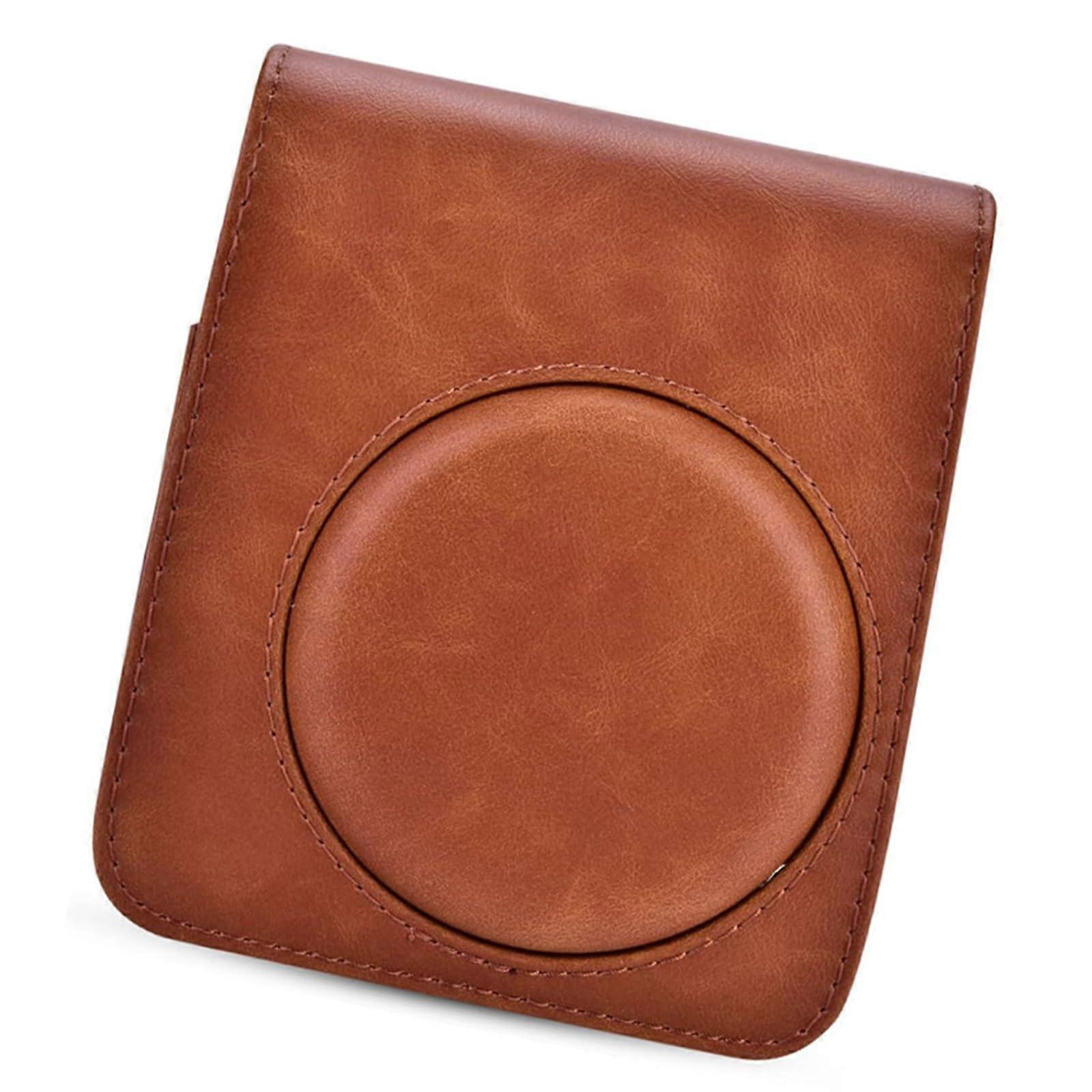 Elegant  leather camera bag for 70 film cameras, secure closure, storage bag with carrying strap.