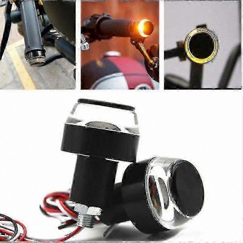 2pc Universal LED Handlebar End Turn Signal Light 12V DC White Yellow Flasher Grip Bar Side Marker Lamp
