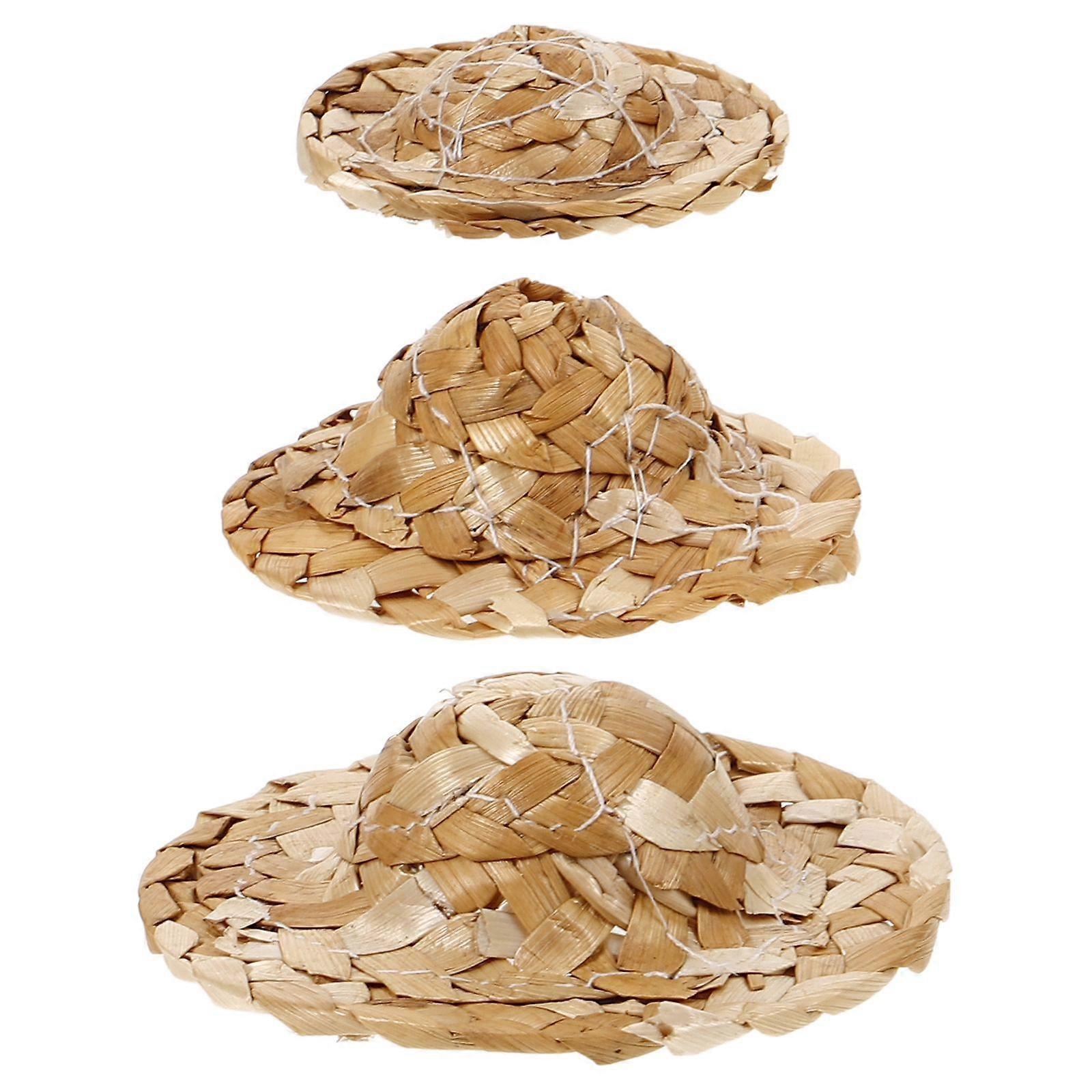 3pcs Miniature Straw Hat Soft Comfortable Bamboo Mini Hats for Parrots Birds