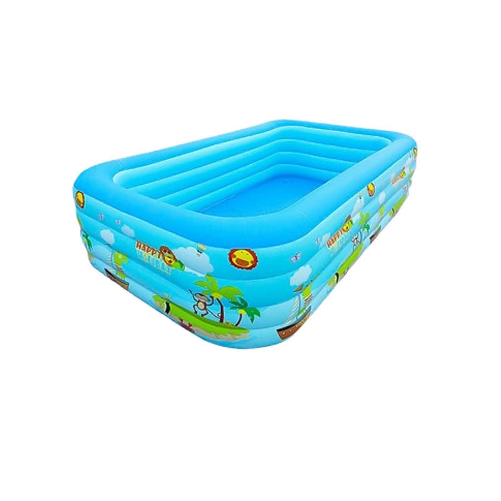 Inflatable Rectangular Swimming Pool with Thick PVC, Large 3-Layer Cartoon Design for Kids and Adults 260x155x60cm