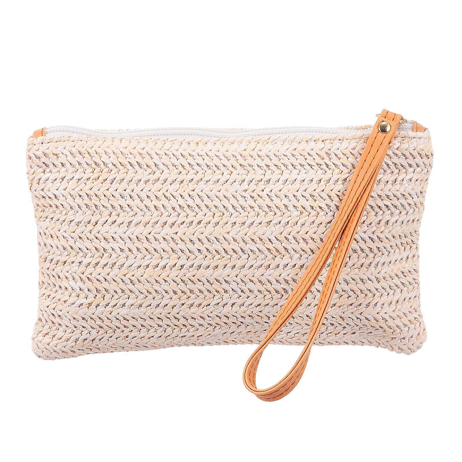 1Pack Wristlet Handbag Coin Purse for Women Summer Beach Daily Use Made of Pp Grass