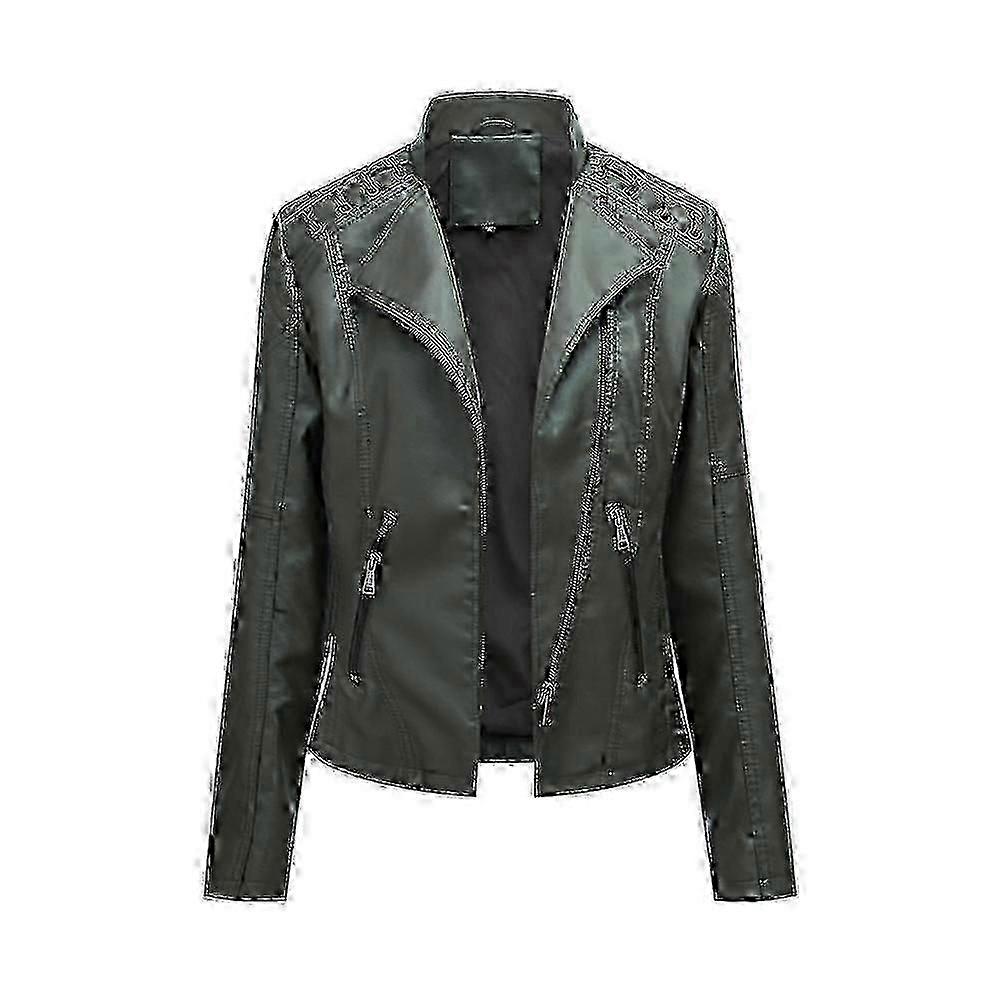 Slim Fit PU Läder Biker Jacka för Kvinnor - UK Höst Mode Häftklammer