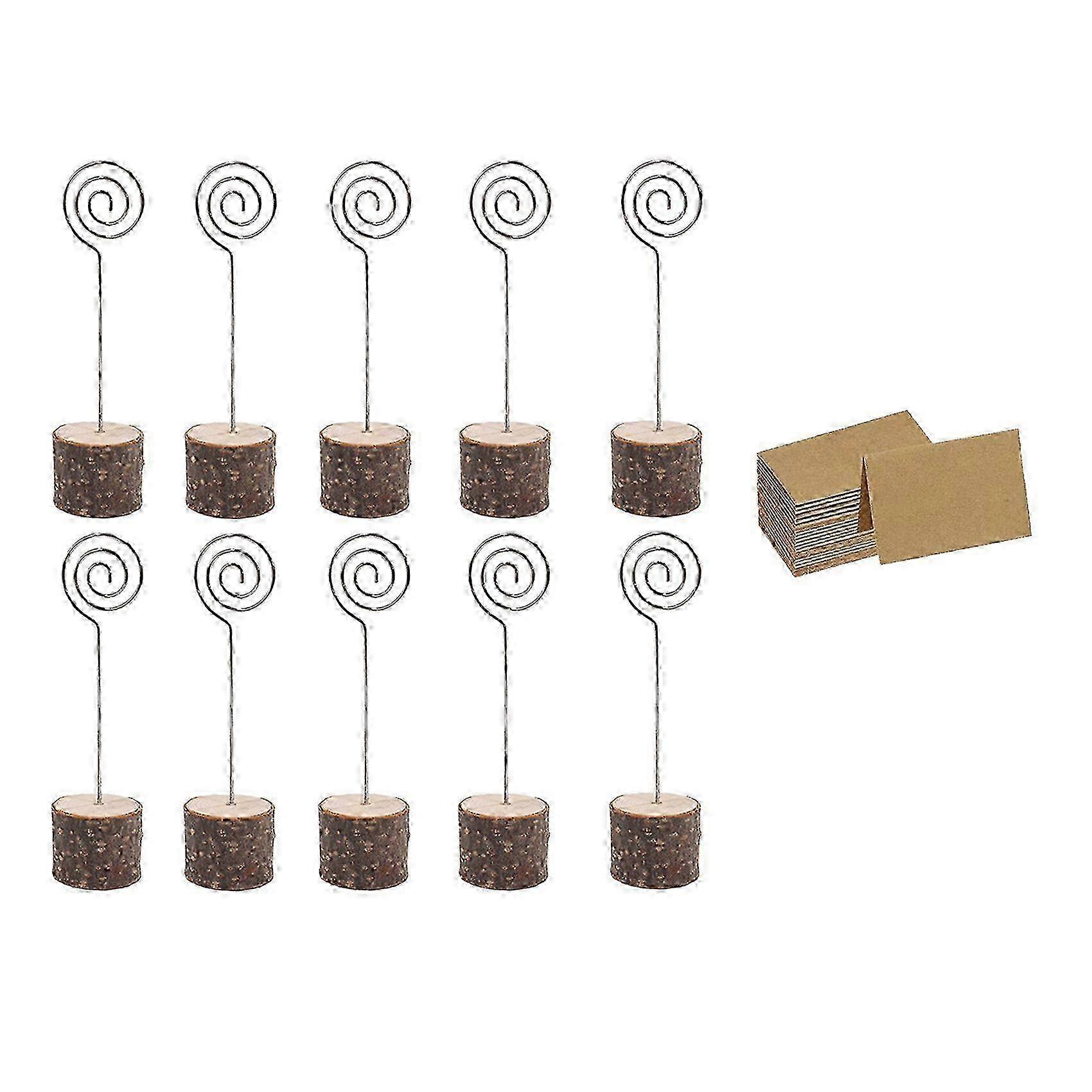30Pc Wood Place Card Holders with Swirl Wire Kraft Place Cards Rustic Table Number Holders Stands Name Cards Holder Edition 0816