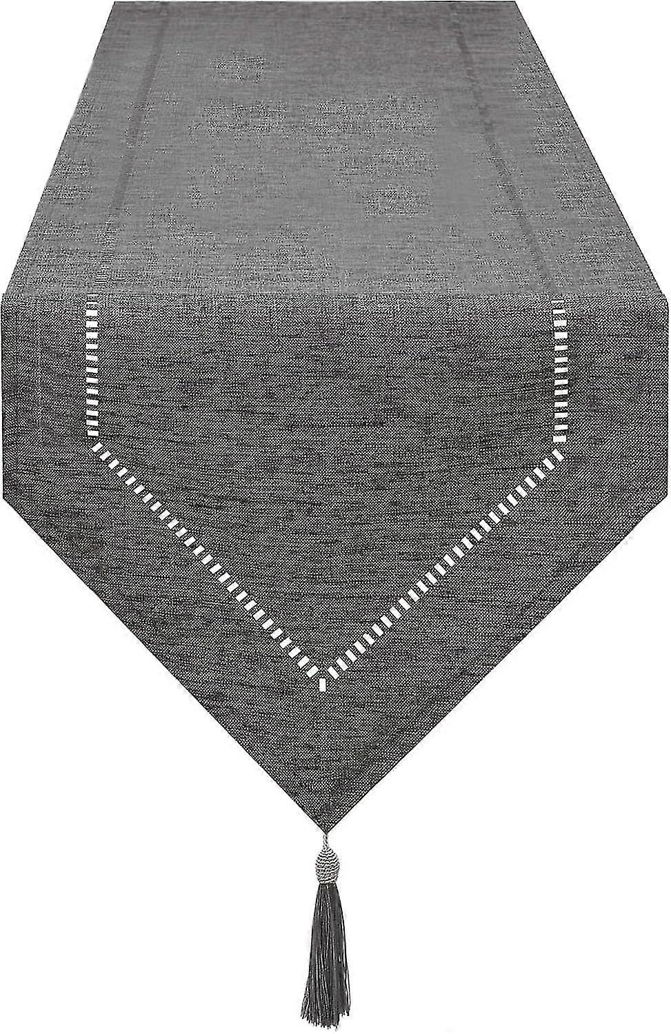 Linen table runner, openwork table runner with tassels