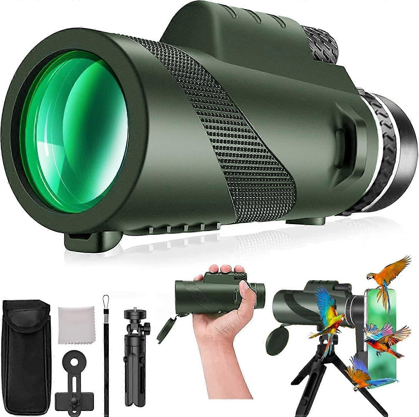 Monocular Telescope, 12x Magnification, Connectable to Mobile Phones, Standard/Universal Clip with Telescopic Stand Version, Outdoor Telescope