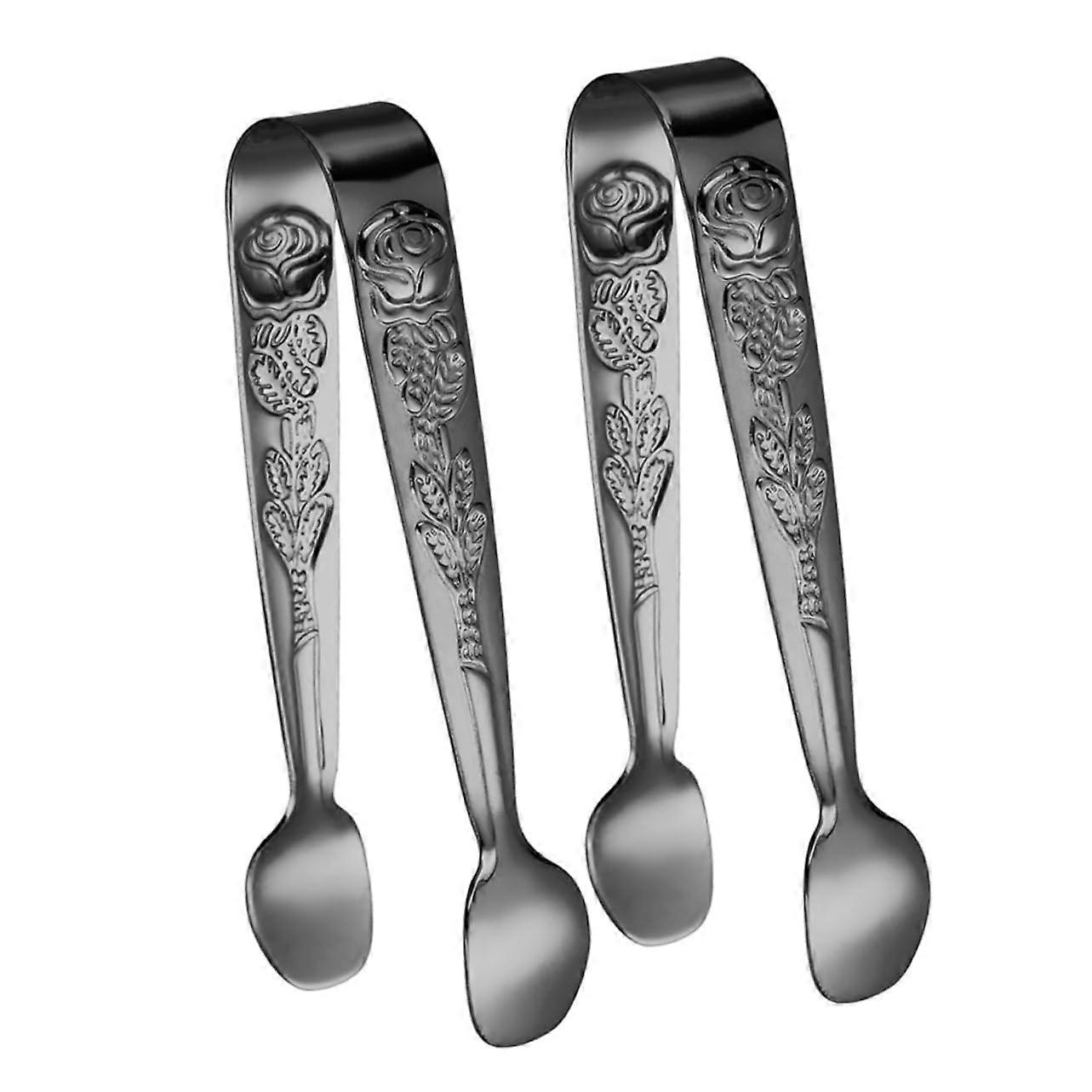 Small Stainless Steel Serving Tongs Set of 2, Portable Ice and Sugar Cube Tongs for Buffet and Kitchen Use, Comfortable Grip