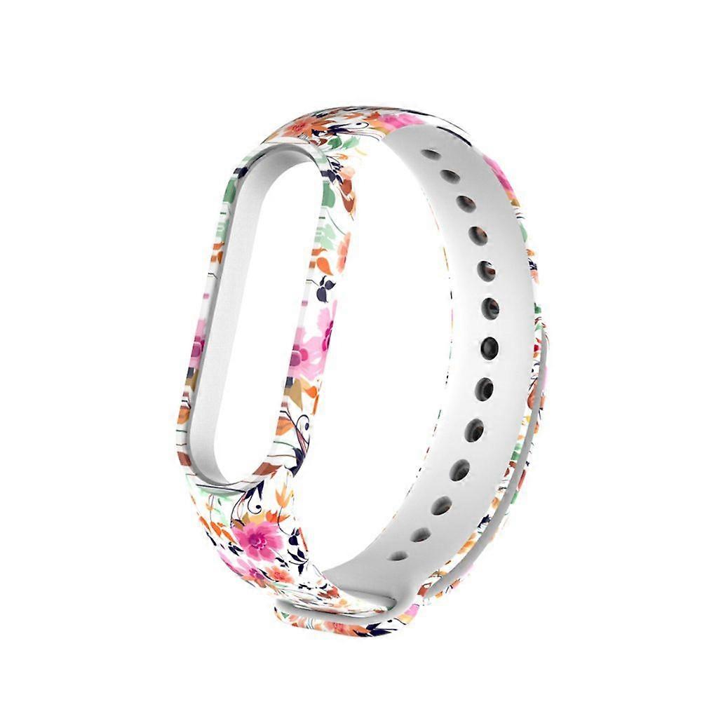 Replacement Strap Compatible for Xiaomi Mi Band 5 Breathable Floral Silicone Replacement Band
