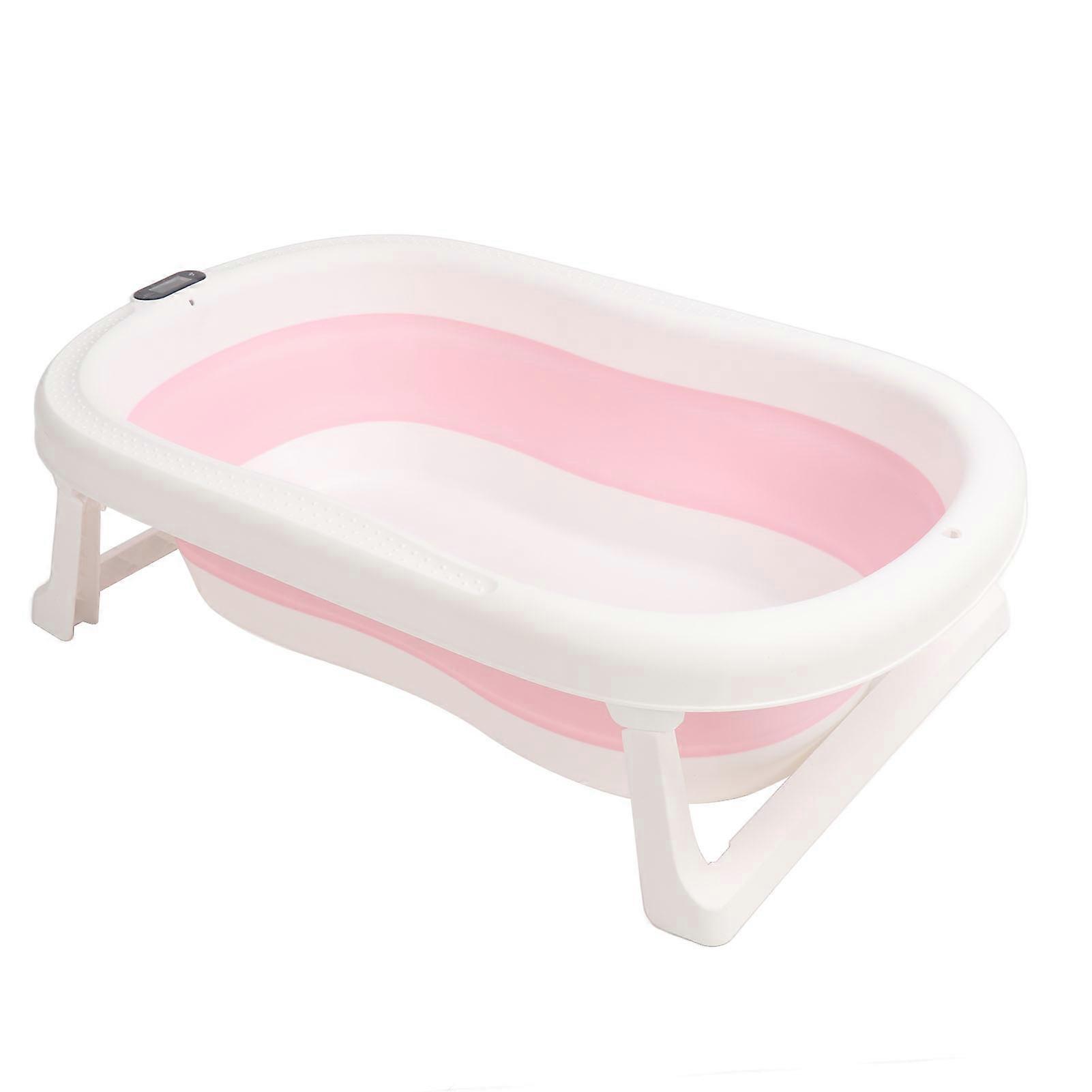Collapsible Infant Bathtub with Slip-Proof Base & Temp Display, Pink