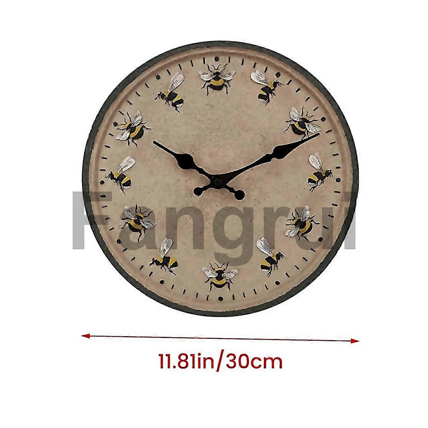For 12in Round Garden Clock Ip44 Waterproof Wall Hanging Clock Decorative